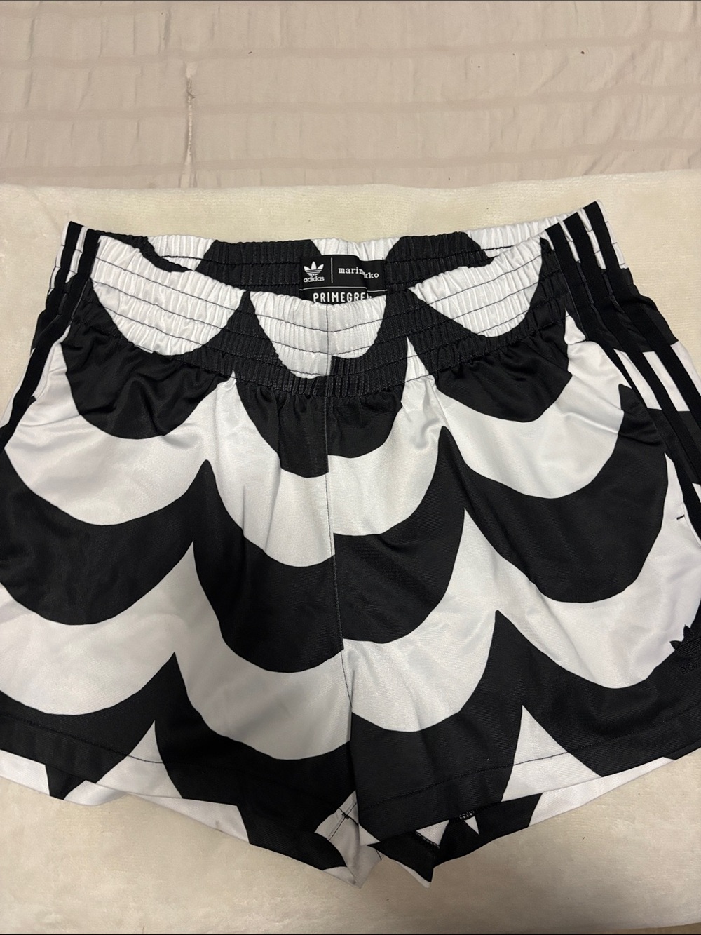 adidas Black & White Scallop-Print Athletic Shorts